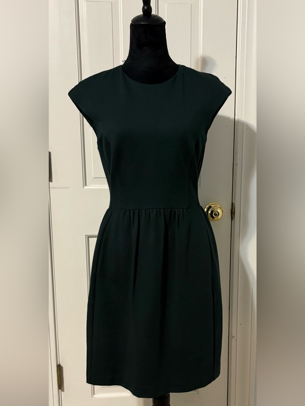 Trina Turk Cap-Sleeve Dark Green Fit-and-Flare Dress